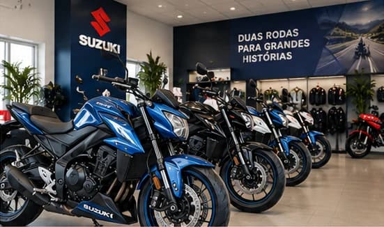 Ilustração de um showroom com motos Suzuki expostas